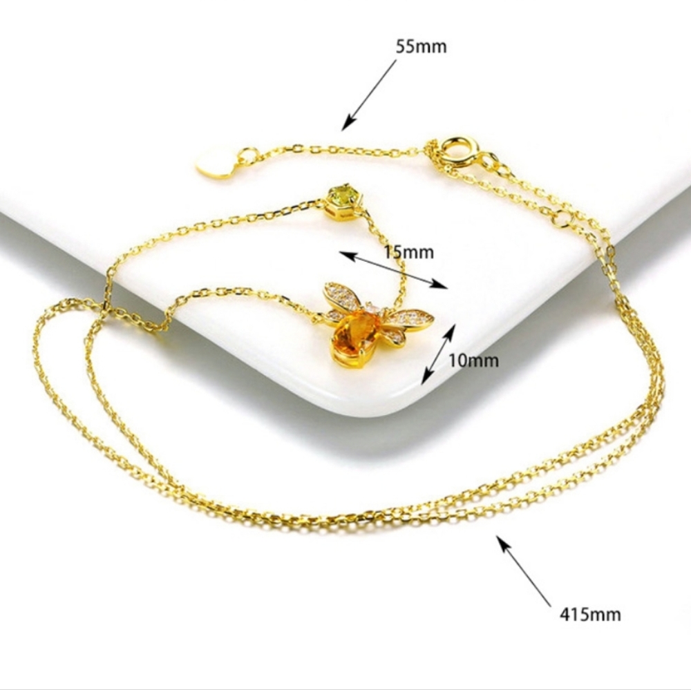 Queen Bee Citrine & Peridot 18K Gold Plated Silver Charm 16" Necklace - Picture 9 of 9
